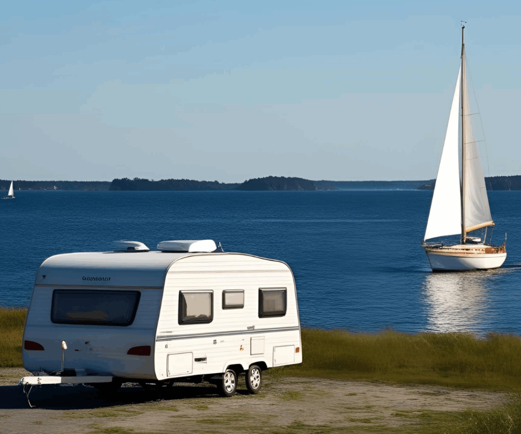 Campingvogn og sejlbåd